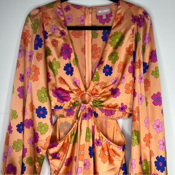 Show Me Your MuMu Orange Poppin Poppy Cut Out Mini Dress XL - Picture 8 of 9
